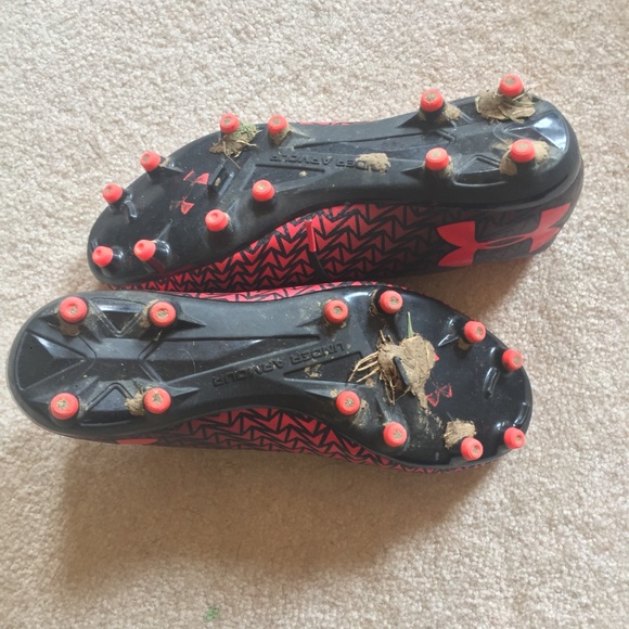 Under Armour Neon Orange and Pink Cleats - Picture 3 of 4